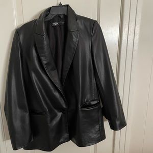 Zara black faux leather blazer